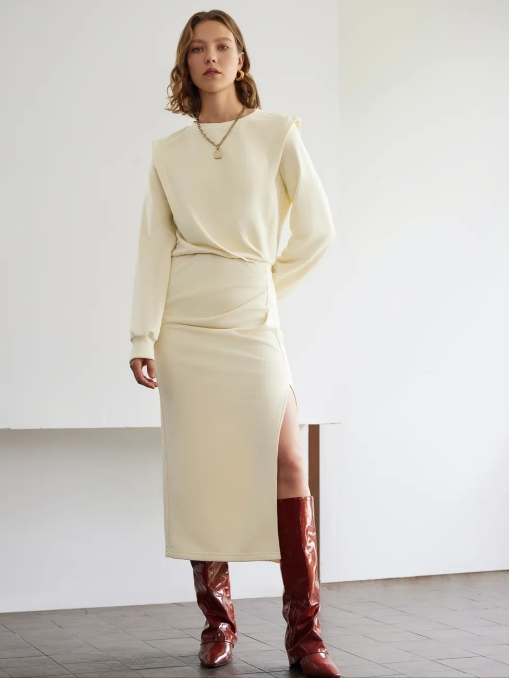 Cider Pocket Split Ruched Maxi Dress